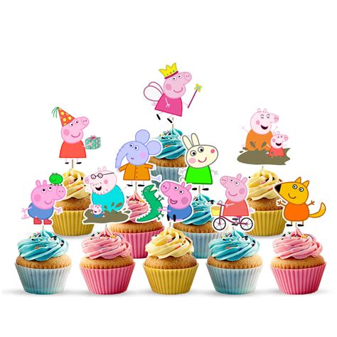 Zyozique Pcs Pepa Pig Cup Cake Topper For Cartoon Theme Birthday