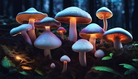 Premium Photo Mushroom Fantasy Glowing Mushrooms In Mystery Dark Forest