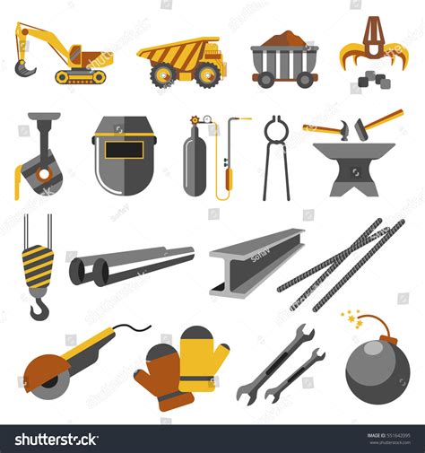Icons Set Metallurgy Industry Symbols Work Stock Vector 551642095