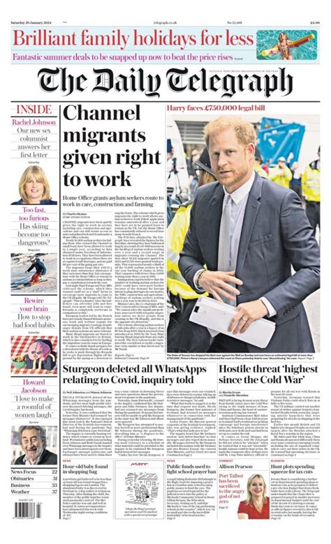 Daily Telegraph Front Page 20th Of January 2024 Tomorrow S Papers Today