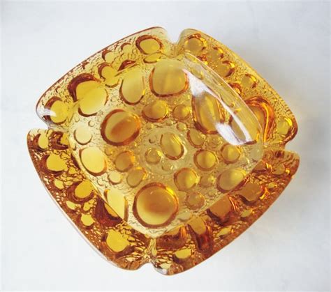 Vintage Amber Blenko Glass Ashtray By Wintervillewonders On Etsy