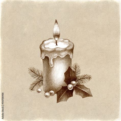 Christmas candle. Pencil drawing Stock Illustration | Adobe Stock