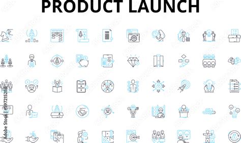 Vetor De Product Launch Linear Icons Set Unveil Release Introduction