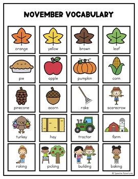 November Vocabulary Freebie For Speech And Language Therapy Tpt