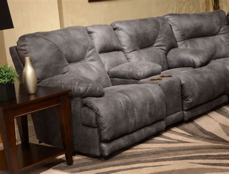 Catnapper Voyager Power Lay Flat Reclining Console Loveseat In Slate Leather Reclining Living