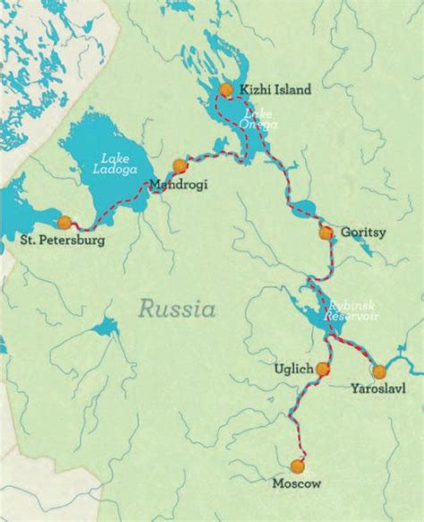 St Petersburg to Moscow cruise map - Map of St Petersburg to Moscow ...