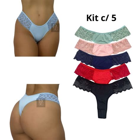 Kit 5 Calcinhas Fio Dental Renda Lateral Lingerie Feminina Sensual Adulto Shopee Brasil