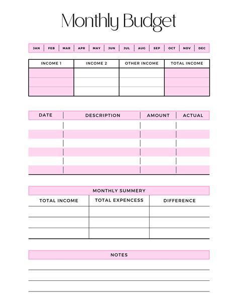 Cute Monthly Budget Worksheet