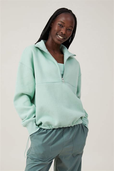 Plush Essential Half Zip Jumper Oasis Green Cotton On Hoodies