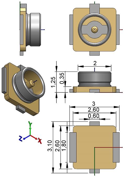 HIROSE U FL R SMT 1 UMC JACK STR 50 OHM SM PCB 3D