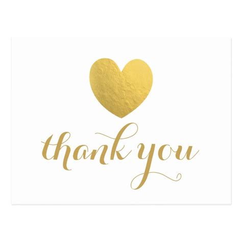 Gold Foil Heart Thank You Post Card