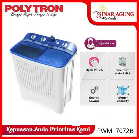 Mesin Cuci Polytron 2 Tabung 7kg Pwm 7072b Pwm7072b 100 Ori Lazada Indonesia