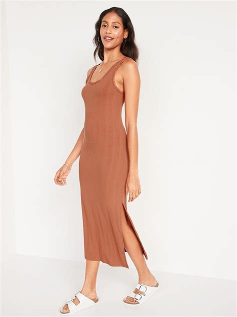 Old Navy Fitted Sleeveless Rib Knit Midi Dress For Women Shopstyle