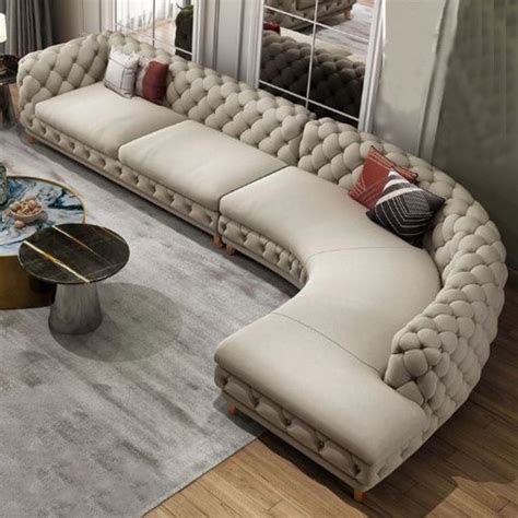 Luxurious Fabric L Shaped Sofa With Tufted Design Living Room Sofa