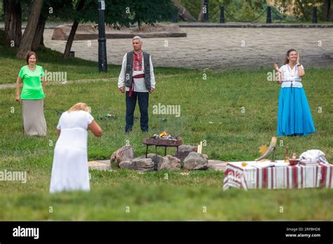 Kyiv Ukraine July 30 2023 Members Of The Public Stage A Ritual In The Historic