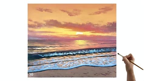 Acrylic Painting Seashore Sunset Painting An Ocean Beach Sunset With