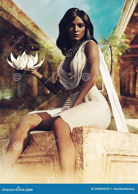 Ancient Egyptian Priestess With A Lotus Flower Stock Illustration