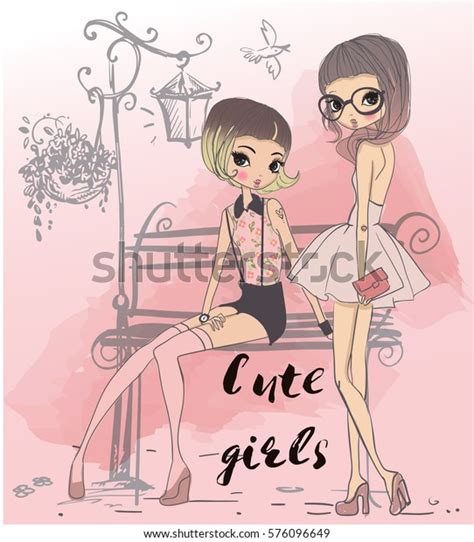 Cute Cartoon Girls Stock Vector Royalty Free 576096649 Shutterstock