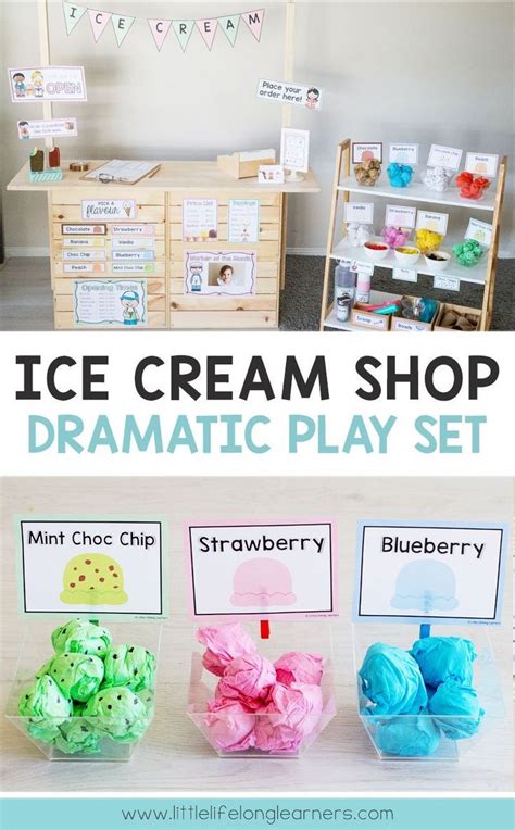 an ice cream shop dramatic play set with instructions