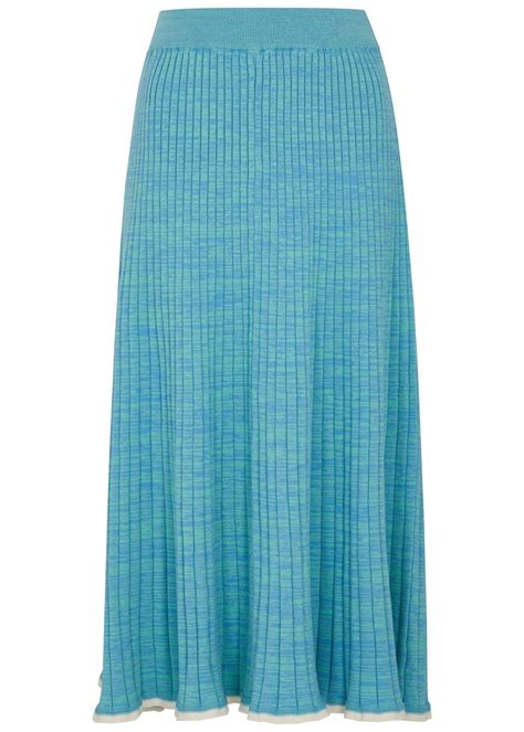 Buy Anna Quan Felicia Space Dyed Ribbed Knit Midi Skirt Blue At