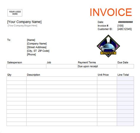 Catering Invoice Template Excel Excel Templates