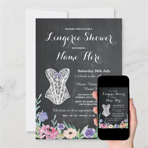 Lingerie Shower Bridal Party Chalk Floral Invite Zazzle