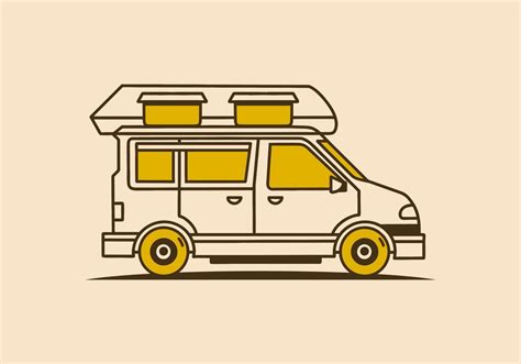 Vintage Art Illustration Of A Camper Van Car 13429623 Vector Art At