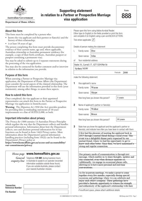 How To Fill Out Form 888 For A Partner Visa Example And Common