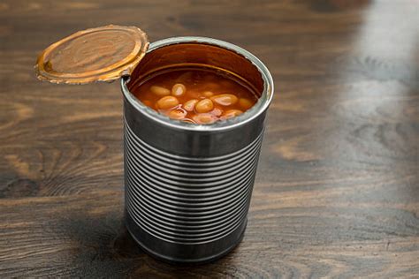 Baked Beans Opened In Tin Can Stock Photos Pictures And Royalty Free