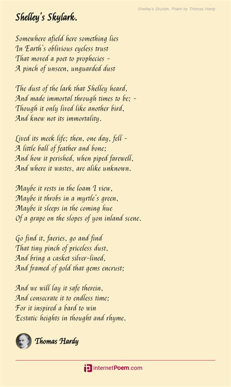 Shelley S Skylark Poem By Thomas Hardy