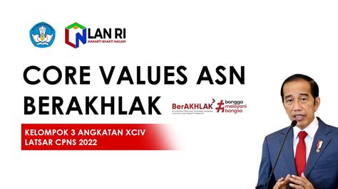 VIDEO CORE VALUES ASN BERAKHLAK KELOMPOK 3 ANGKATAN 94 LATSAR CPNS