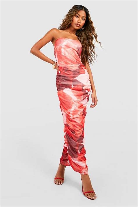 Abstract Floral Mesh Bandeau Maxi Dress Boohoo Uk