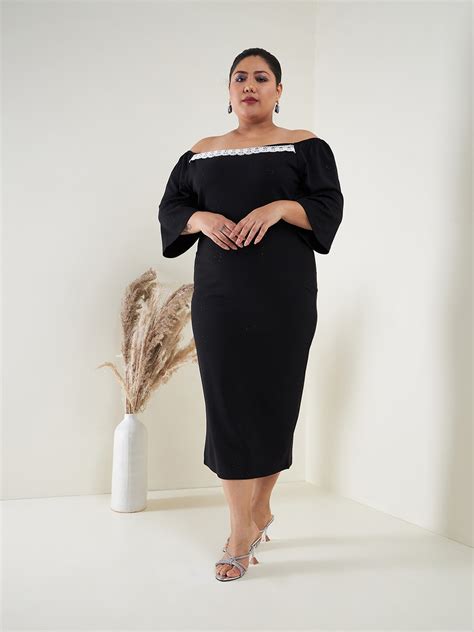 Buy Sassafras Curve Plus Size Off Shoulder Bodycon Midi Dress Dresses For Women 21869482 Myntra