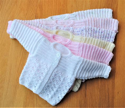 White Newborn Hand Knitted Baby Cardigan Matinee Jacket Etsy UK