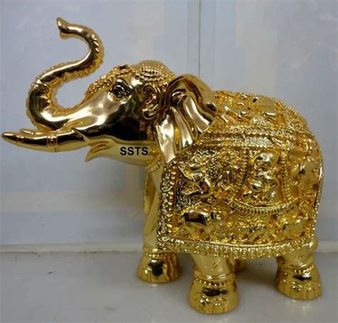 Dalax 8” H Gold Color Elegant Elephant Statue With Trunk Facing Upwards Collectible Wealth