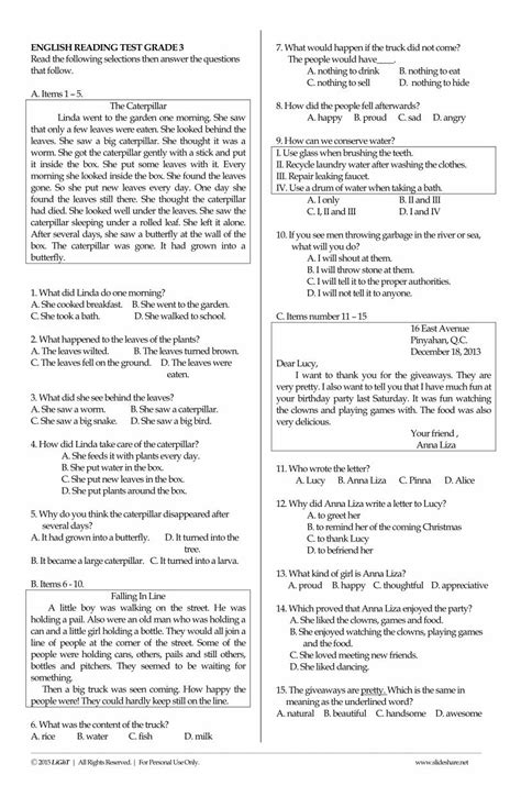 Pdf K To 12 Grade 3 English Reading Nat National Achievement Test