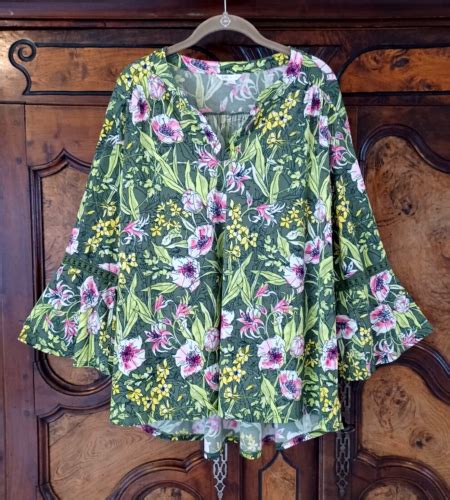 Cato Est Floral Bell Sleeve Hi Lo Blouse Women S Size Xl Ebay