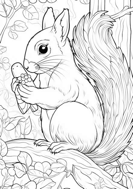 Premium AI Image A Black And White Drawing Of A Squirrel Eating A Nut