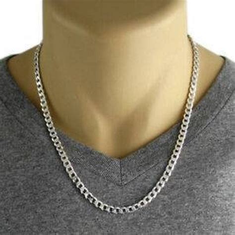 Mens Sterling Silver Curb Chain 925 Solid Silver Diamond Etsy