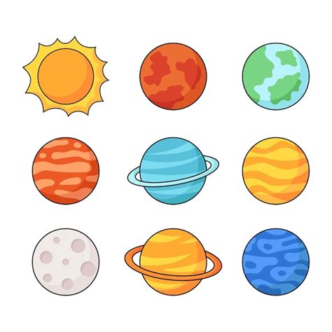 Conjunto De Iconos De Espacio Planetas Estilo De Dibujos Animados