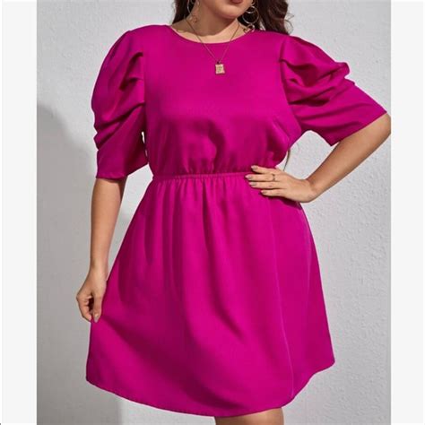 Dresses Plus Size Bow Tie Back Puff Sleeve Hot Pink Poshmark