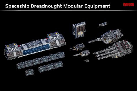 Spaceship Dreadnought Modular Equipment 3d Space Unity Asset Store