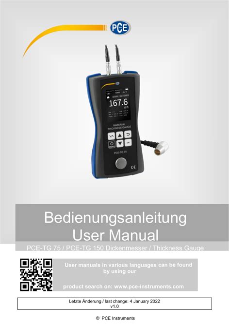 PCE Instruments PCE TG 150 Thickness Gauge Meter User Manual