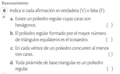 Indica si cada afirmación es verdadera V o falsa F Brainly lat