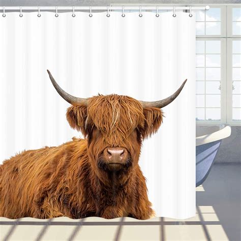 Funny Cow Shower Curtain Highland Cows Cattle Farm Farmhouse Yak