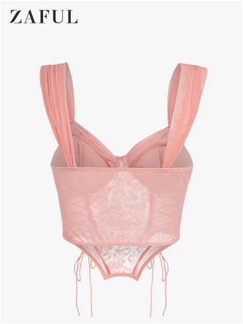 Zaful Lingerie Feminina De Malha Pura Apliques Florais Cord Es