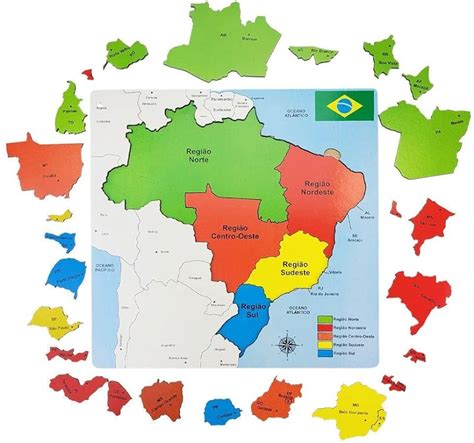 Quebra Cabeça Educativo Mapa Do Brasil Regiões Estados MDF Brinqmutti