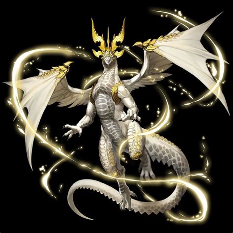 A White And Yellow Dragon With Wings On It S Back