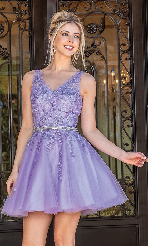 Embroidered Sheer Bodice Short Prom Dress Promgirl