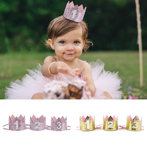 Satın Alın Handmade Glitter Baby Boy Girl 1st Birthday Crown Party Hat